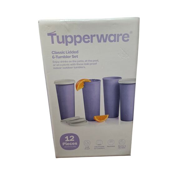 Tupperware Tumblers Cups with Seals 16oz Set of 6, 6 Lids purple - Picture 1 of 3